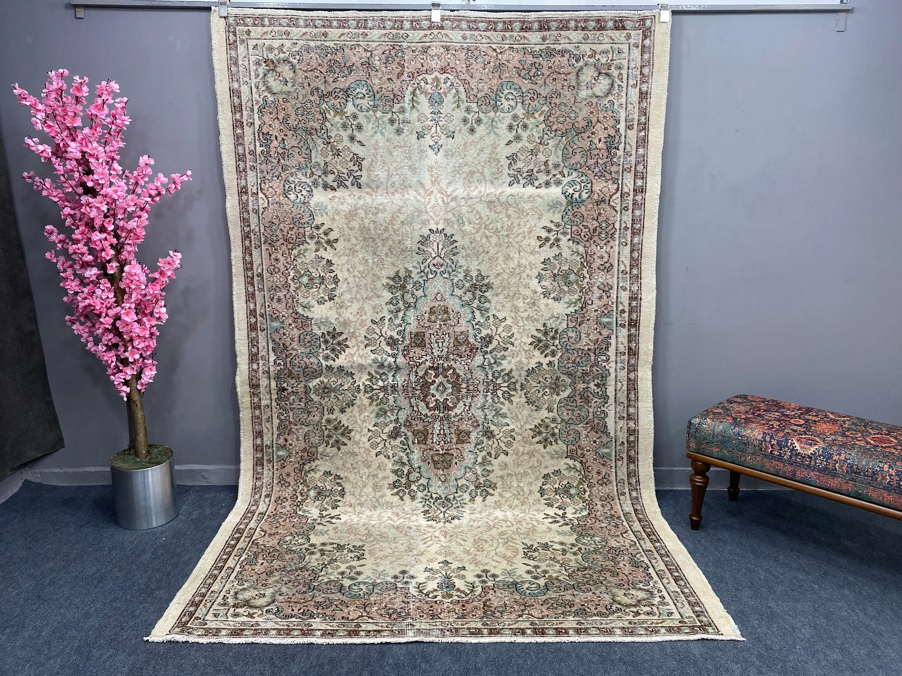 5.8x9.4 ft Vintage Halı, Türk Büyük Halı, Kahverengi Oryantal Yün Halı - 1