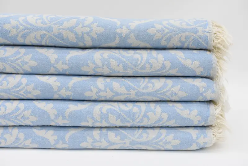 Light Blue Baroque Organic Cotton Towel, 67x36 Inches
