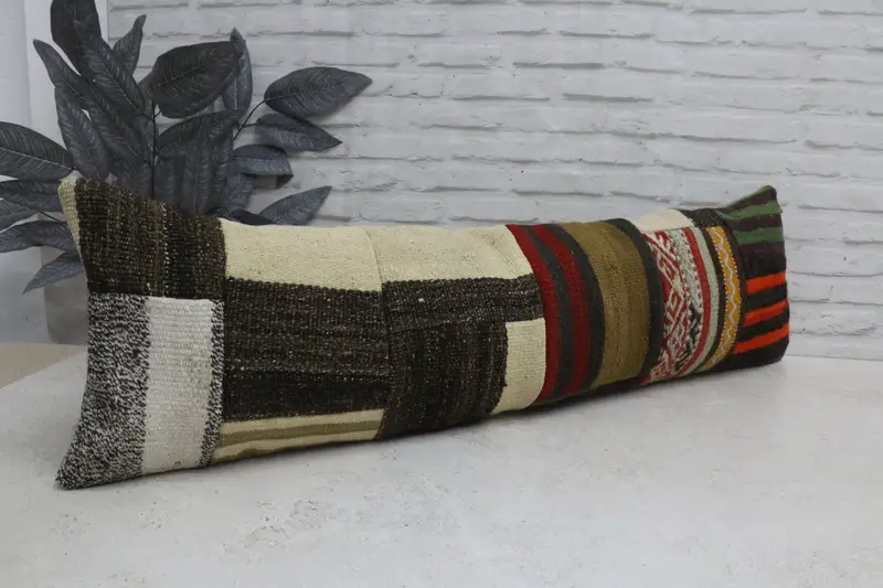 Interior Designer Pillow, 12x43 Brown Pillow Sham, Sustainable Pillow Cover, Cushion Cover, Ethnical Kilim Rug Pillow, Kilim Pillow Cover - 3