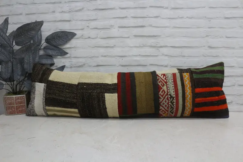 Interior Designer Pillow, 12x43 Brown Pillow Sham, Sustainable Pillow Cover, Cushion Cover, Ethnical Kilim Rug Pillow, Kilim Pillow Cover - 1