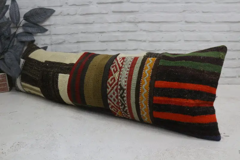 Interior Designer Pillow, 12x43 Brown Pillow Sham, Sustainable Pillow Cover, Cushion Cover, Ethnical Kilim Rug Pillow, Kilim Pillow Cover - 4