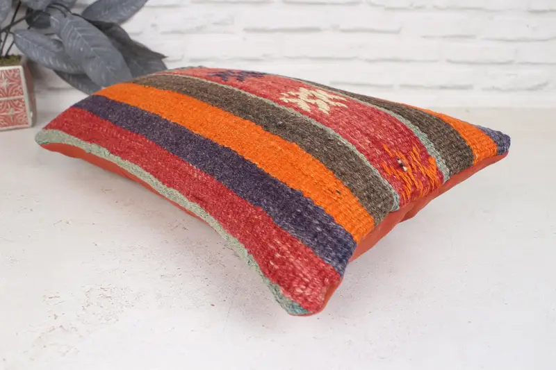 Boho Pillow, Pillow Cover, Crochet Pattern Pillow Case, Throw Kilim Pillow, Yoga Pillow, Turkish Kilim Pillow, 12x20 Red Pillow Cover - 6