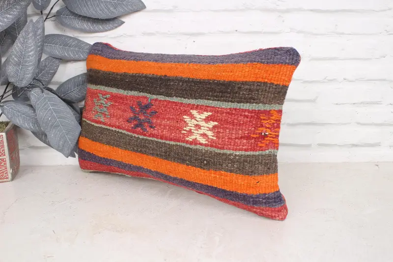 Boho Pillow, Pillow Cover, Crochet Pattern Pillow Case, Throw Kilim Pillow, Yoga Pillow, Turkish Kilim Pillow, 12x20 Red Pillow Cover - 4