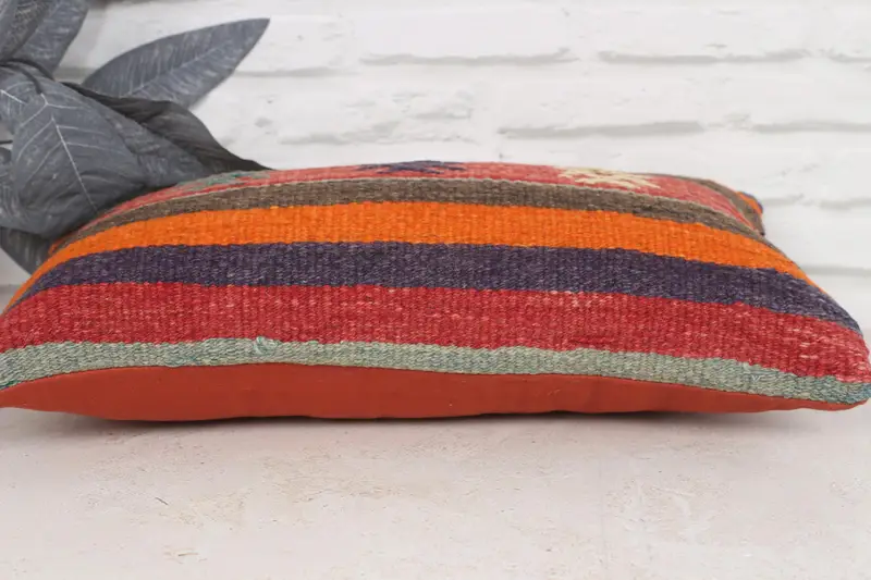 Boho Pillow, Pillow Cover, Crochet Pattern Pillow Case, Throw Kilim Pillow, Yoga Pillow, Turkish Kilim Pillow, 12x20 Red Pillow Cover - 5