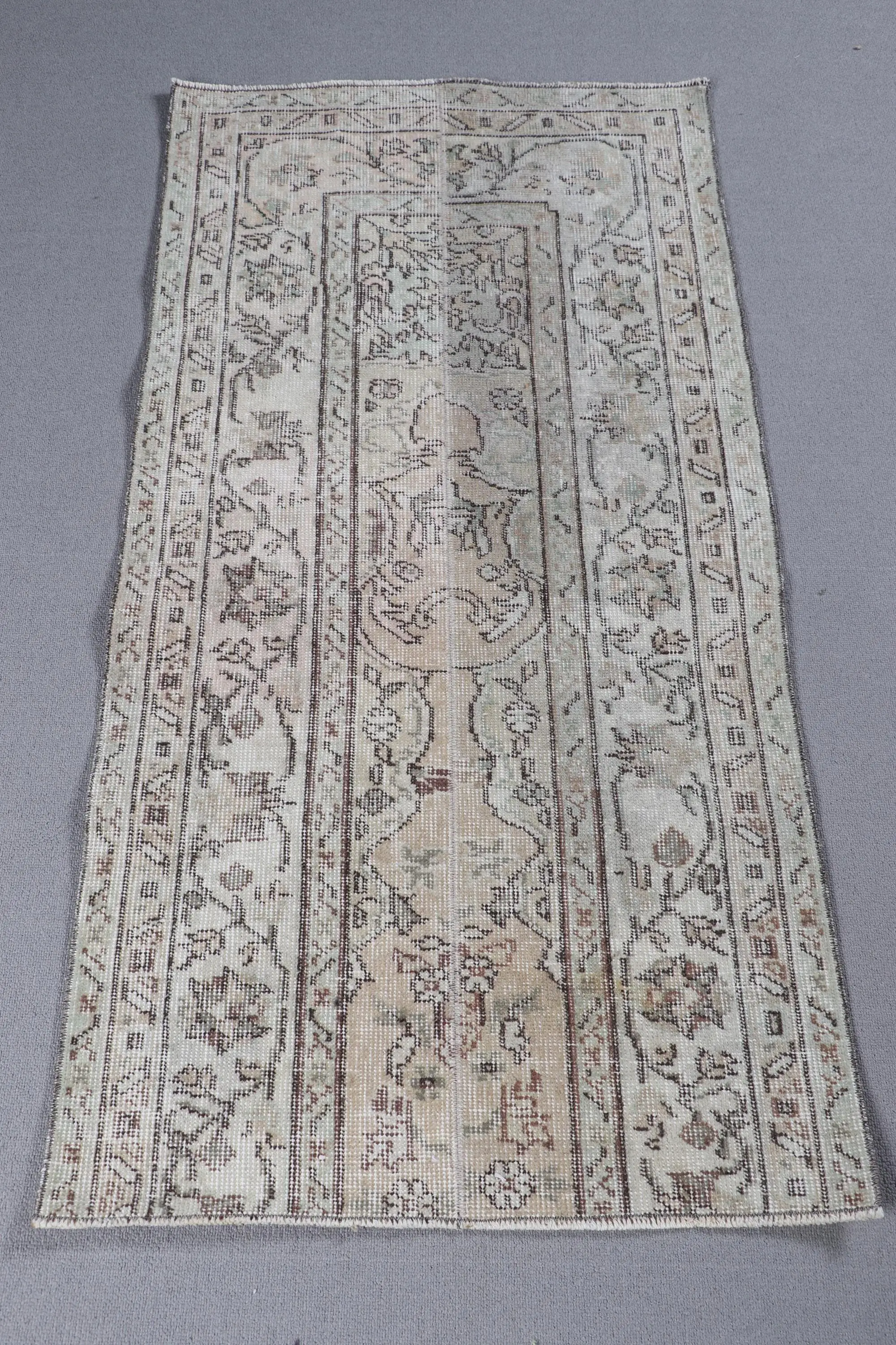 2.4x4.6 ft Turkish Rug, Rug, White Patchwork Rug Wool - 1