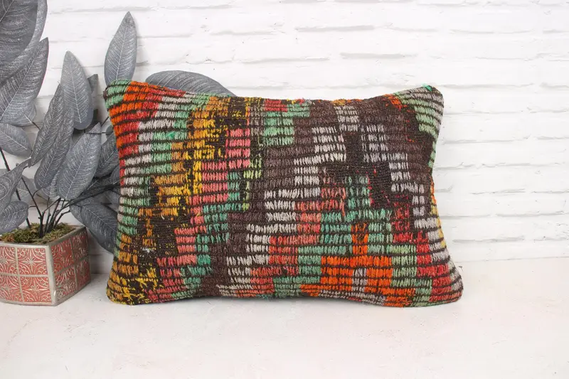 Throw Kilim Pillow, Vintage Kilim Throw Pillow, Pillow Sham, Bright Cushion, Customized Cushion Case, 16x24 Red Cushion, Ethnical Kilim Rug Pillow - 1