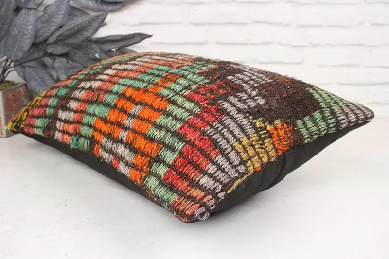Throw Kilim Pillow, Vintage Kilim Throw Pillow, Pillow Sham, Bright Cushion, Customized Cushion Case, 16x24 Red Cushion, Ethnical Kilim Rug Pillow - 6
