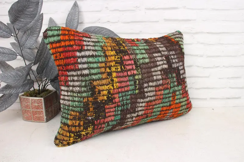 Throw Kilim Pillow, Vintage Kilim Throw Pillow, Pillow Sham, Bright Cushion, Customized Cushion Case, 16x24 Red Cushion, Ethnical Kilim Rug Pillow - 3