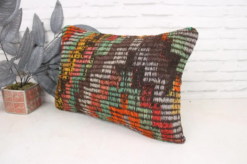 Throw Kilim Pillow, Vintage Kilim Throw Pillow, Pillow Sham, Bright Cushion, Customized Cushion Case, 16x24 Red Cushion, Ethnical Kilim Rug Pillow - 4
