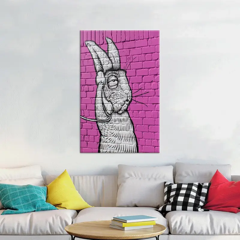 Verzauberte Leinwand: Das flüsternde rosa Wunderland des weißen Kaninchens