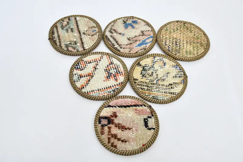 Bohemian Beige & Bronze Round Coasters, Ethnic Home Decor Coasters