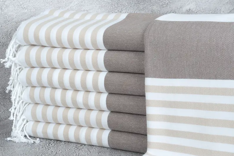 Bridal Beach Towel Turkish Cotton Brown Stripes, 40x71 Inches
