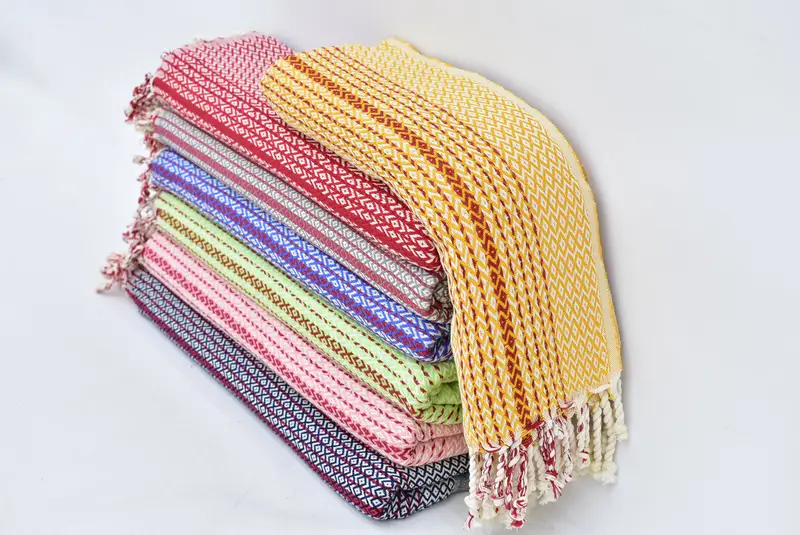 Embroidered Beach Towel Turkish Bath Towel Red Diamond, 70x40 Inches