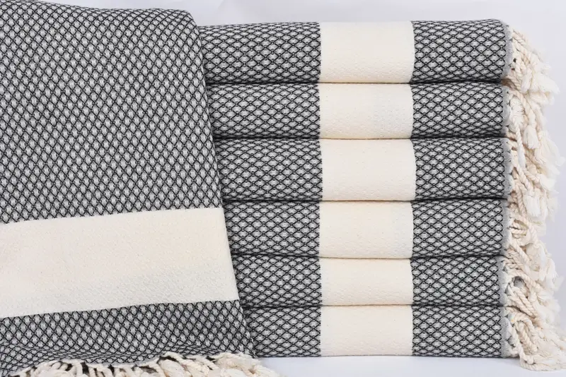 Personalized Black Geometric Beach Towel, Organic Cotton, 67x36 Inches