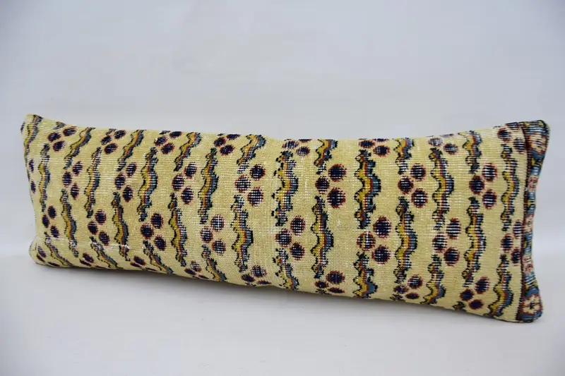 Vintage Kilim Throw Pillow, 12x36 Beige Pillow Case, Turkish Bench Cushion Cover, Boho Pillow Sham Cover, Pillow for Couch, Pillow Case - 5