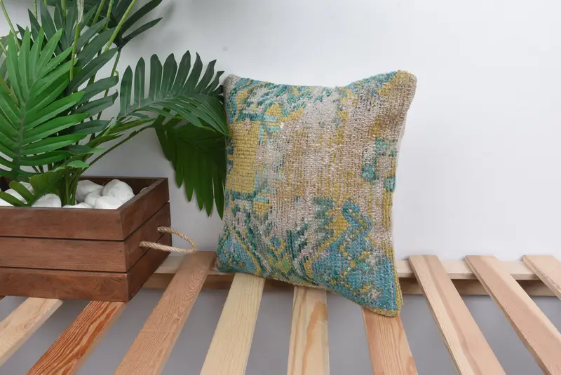 Authentic Pillow Case, Boho Pillow Sham Cover, Turkish Pillow, 12x12 Green Pillow Case, Bench Cushion, Pillow Case, Home Decor Pillow - 5