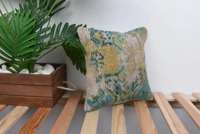 Authentic Pillow Case, Boho Pillow Sham Cover, Turkish Pillow, 12x12 Green Pillow Case, Bench Cushion, Pillow Case, Home Decor Pillow - 4