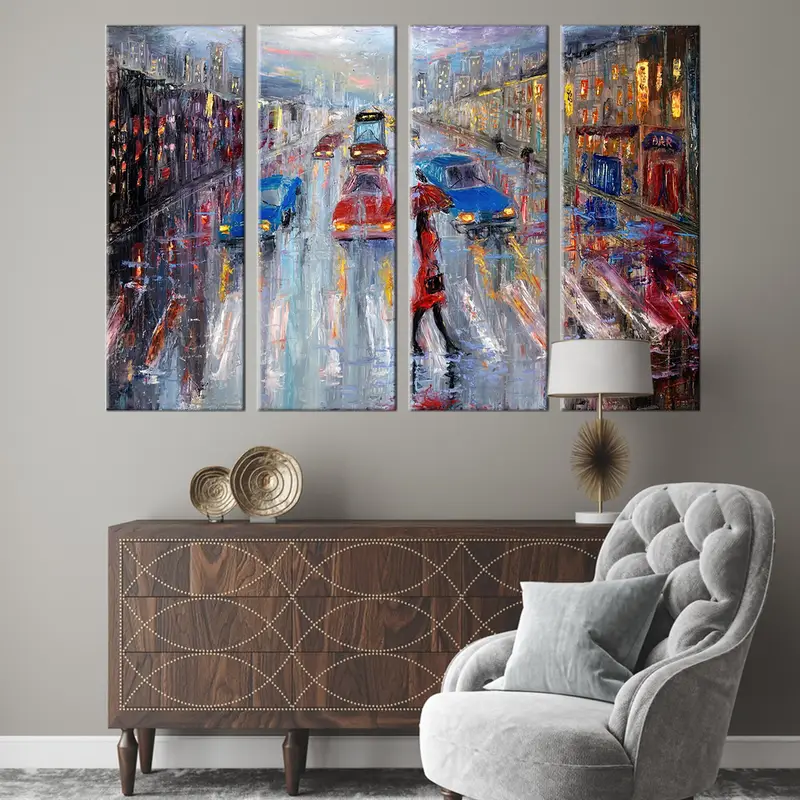 Rainy Day Oil Painting Wall Art, Oil Painting Print, Abstract Wall Art, Colorful Wall Art, Wall Art Canvas, Colorful Abstract Canvas, - 2