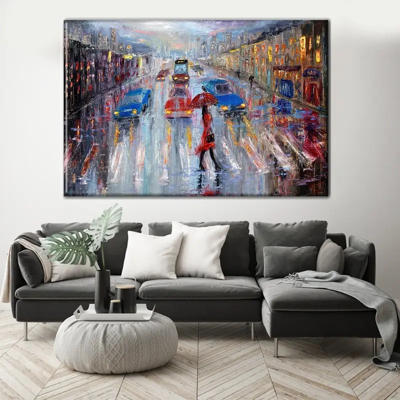 Rainy Day Oil Painting Wall Art, Oil Painting Print, Abstract Wall Art, Colorful Wall Art, Wall Art Canvas, Colorful Abstract Canvas, - 3