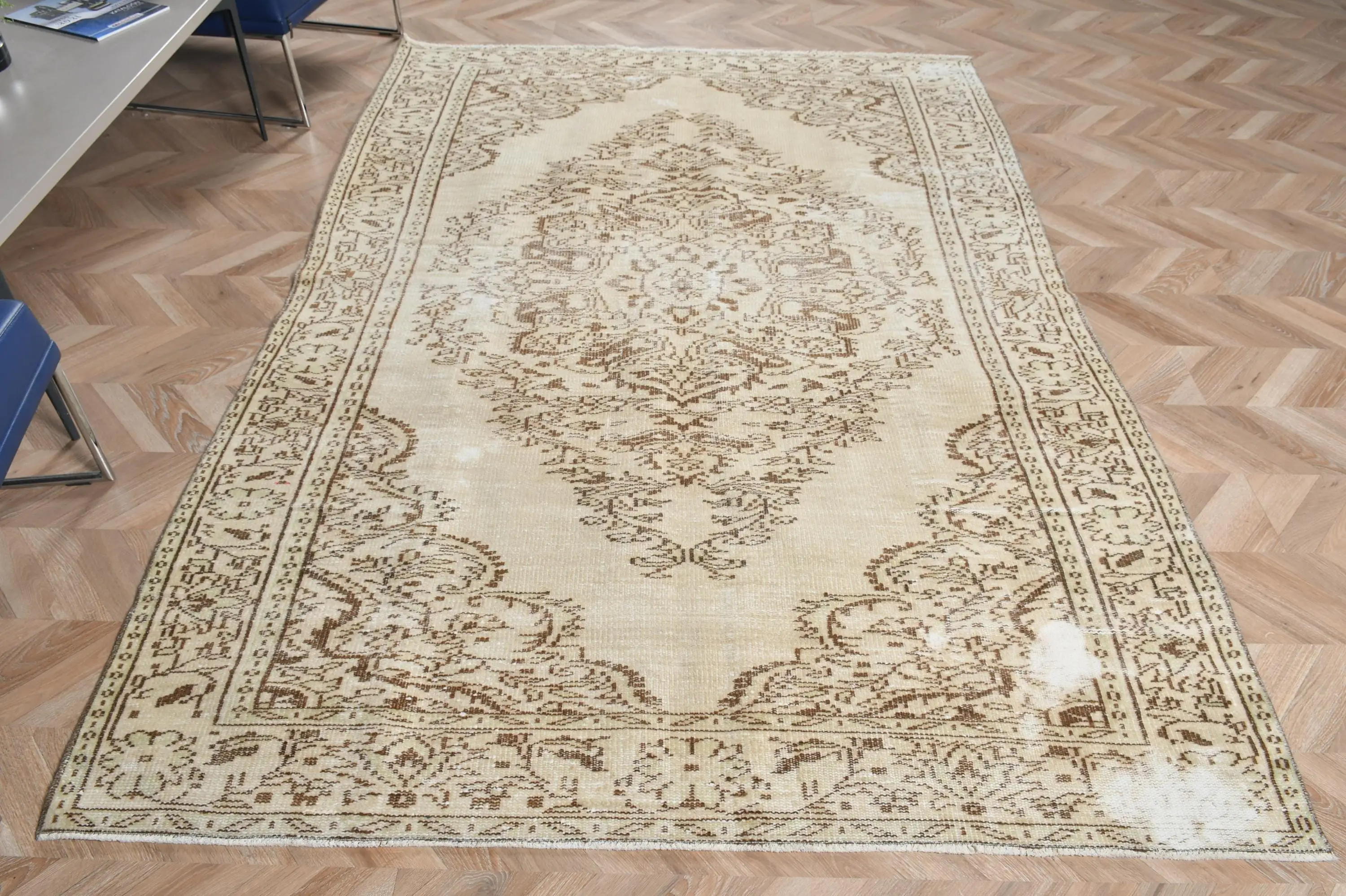 Türk Büyük Halı 5,7x8,5 ft (174x258 cm), Kahverengi Bitkiler ve ağaçlar Vintage Halı - 1