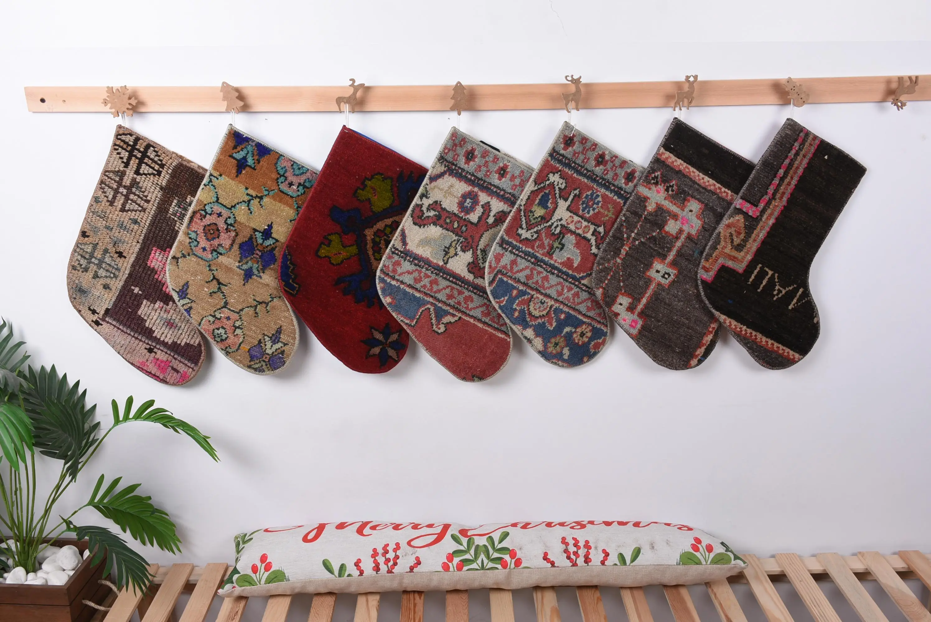 Şenlikli Kilim Noel Süsleri Çorabı, Benzersiz 8 İnç Tatil Dekoru - 1