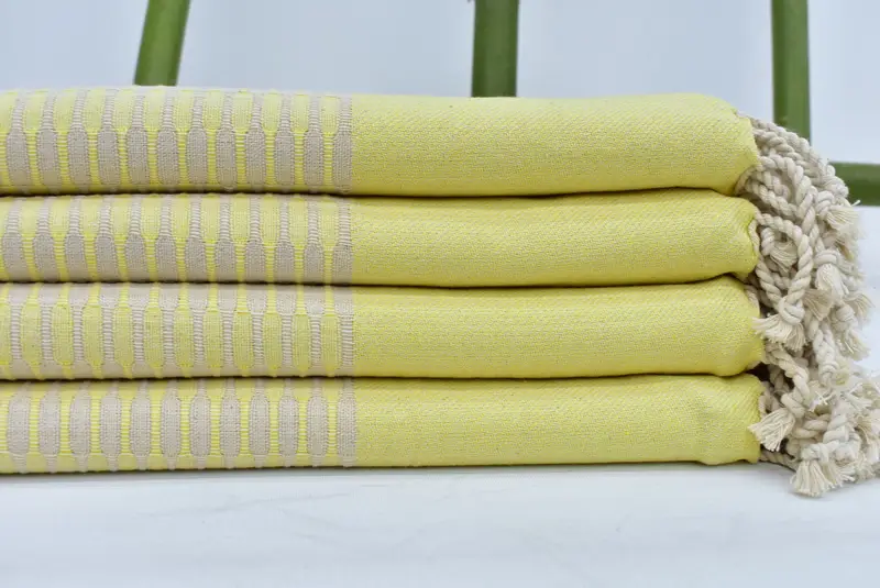 Bridal Party Organic Cotton Beach Towel, Monogram Yellow Geometric, 70x36 Inches