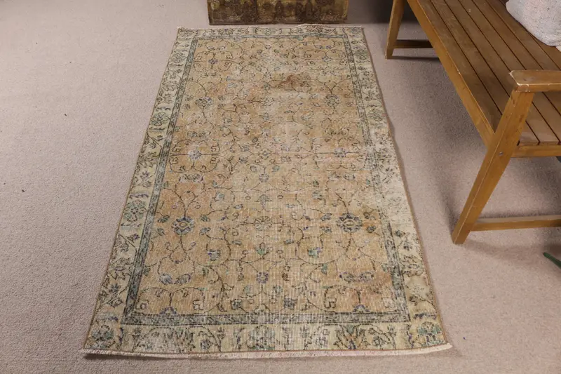 ブロンズ&グリーンチェックラグ、3.4x6.3フィートのエレガントな装飾