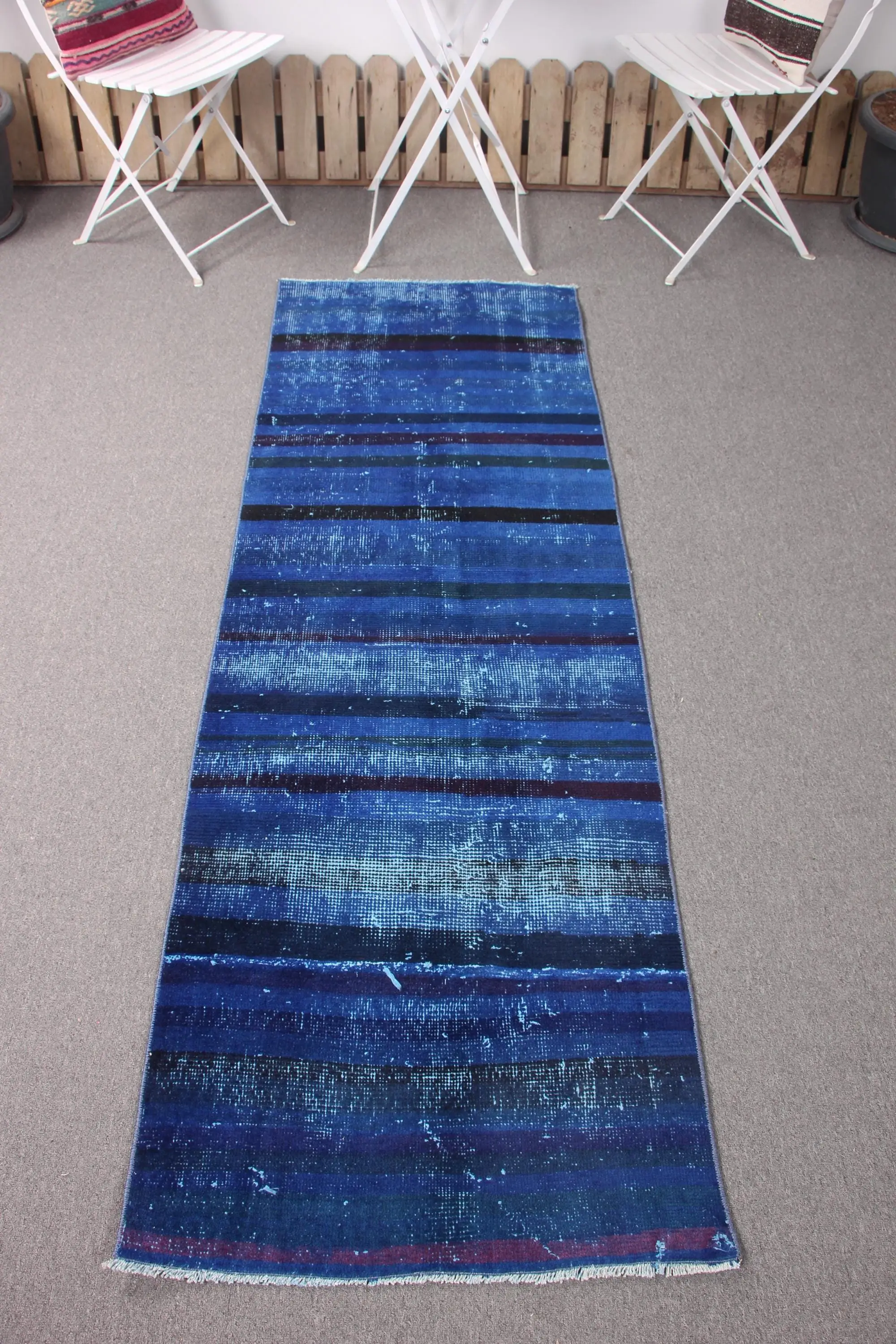 2,4x7 ft türkischer Teppich, blau floraler Vintage Wollteppich - 1