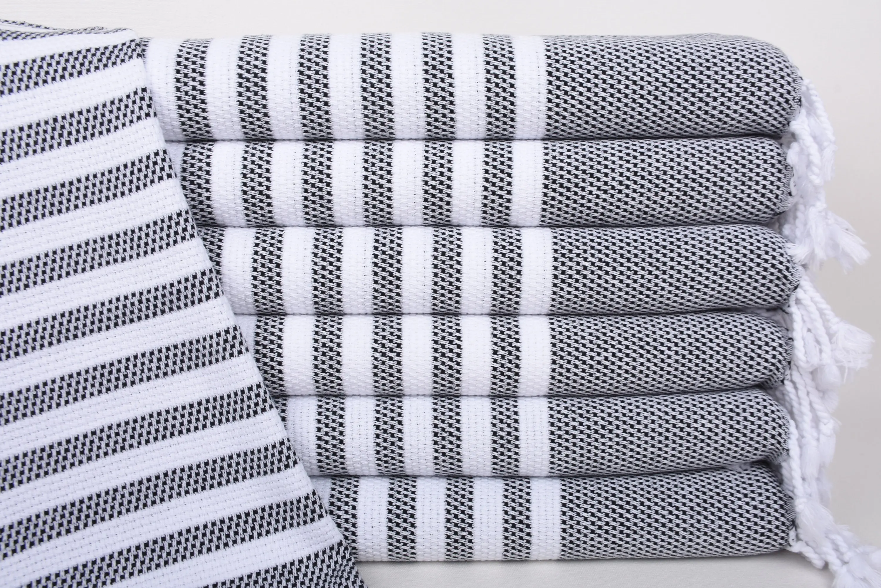 Personalized Black Striped Hand Towel, 44x24 Inches, Organic Cotton - 1