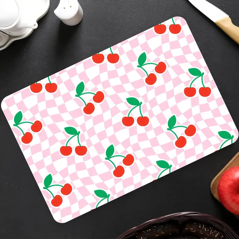Mutfak için Meyve Tasarımlı Kiraz Desenli Cam Kesme Tahtası