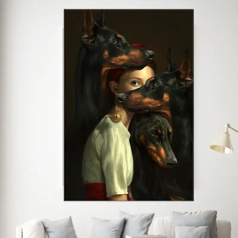 Elegante schwarze Dobermann-Leinwand: Künstlerischer Hundedruck für Zuhause