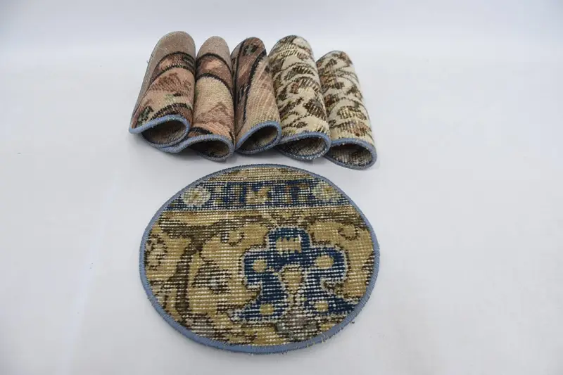 Manteles individuales Art Déco Boho Circle, decoración de lana de algodón azul y beige