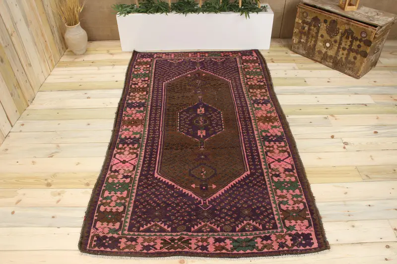 Handmade Blue & Brown Polka Dot Rug, 0.4x7.6 ft