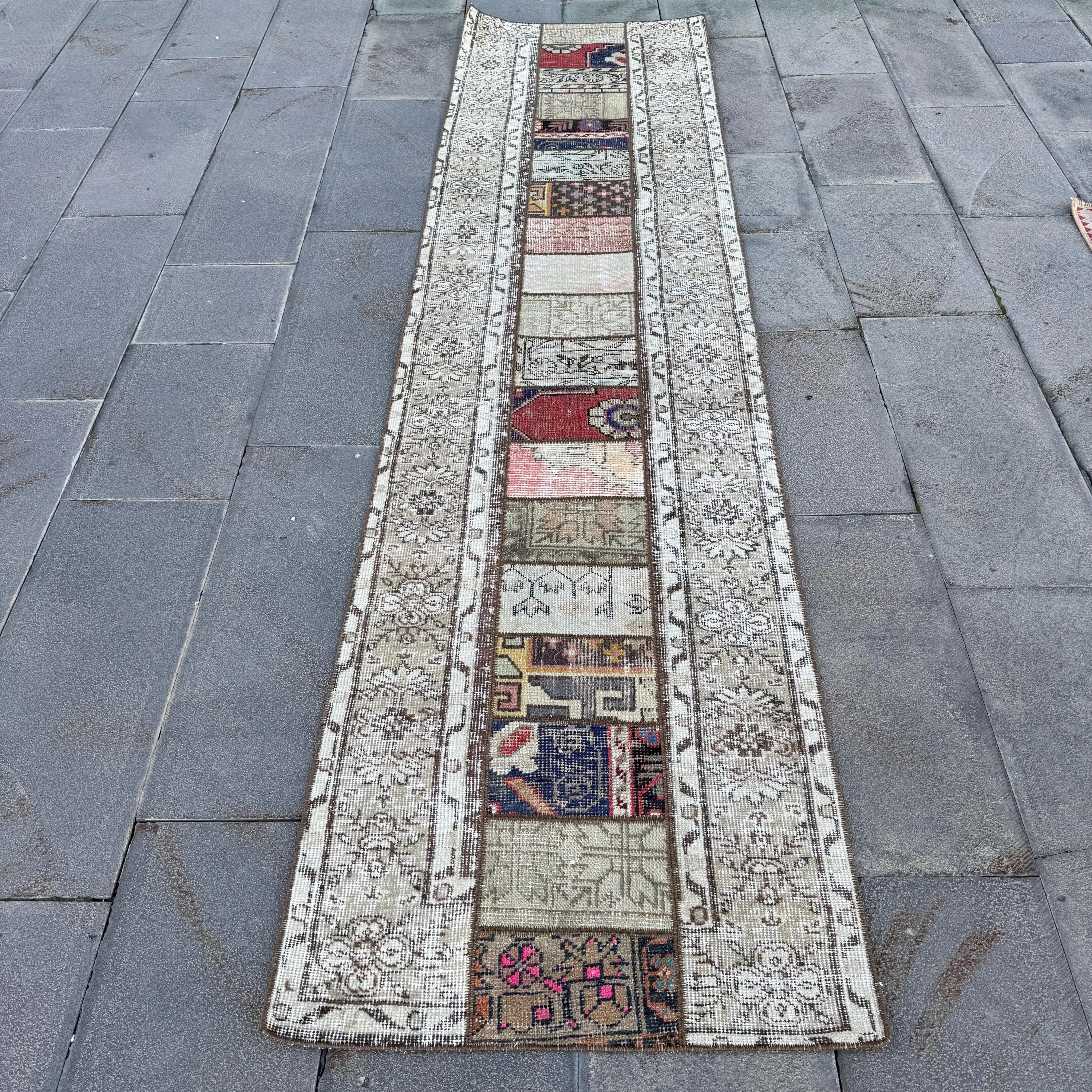 Turkish Rug, 2.4x9.5 ft Runner Rug, Brown Solid Wool Vintage Rug - 1