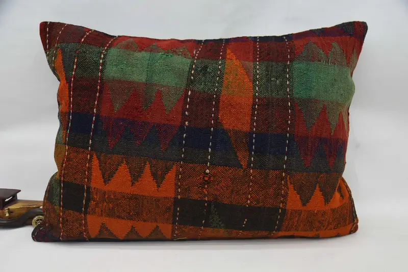 Pillow Case, Handmade Kilim Cushion, Turkish Pillow, 20x28 Orange Cushion Cover, Colorful Pillow Cover, Vintage Kilim Pillow - 4