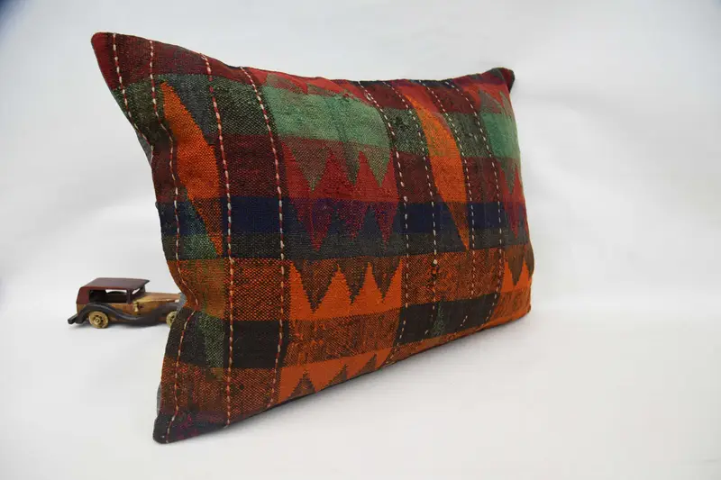 Pillow Case, Handmade Kilim Cushion, Turkish Pillow, 20x28 Orange Cushion Cover, Colorful Pillow Cover, Vintage Kilim Pillow - 3