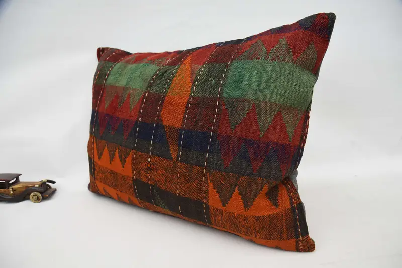 Pillow Case, Handmade Kilim Cushion, Turkish Pillow, 20x28 Orange Cushion Cover, Colorful Pillow Cover, Vintage Kilim Pillow - 5