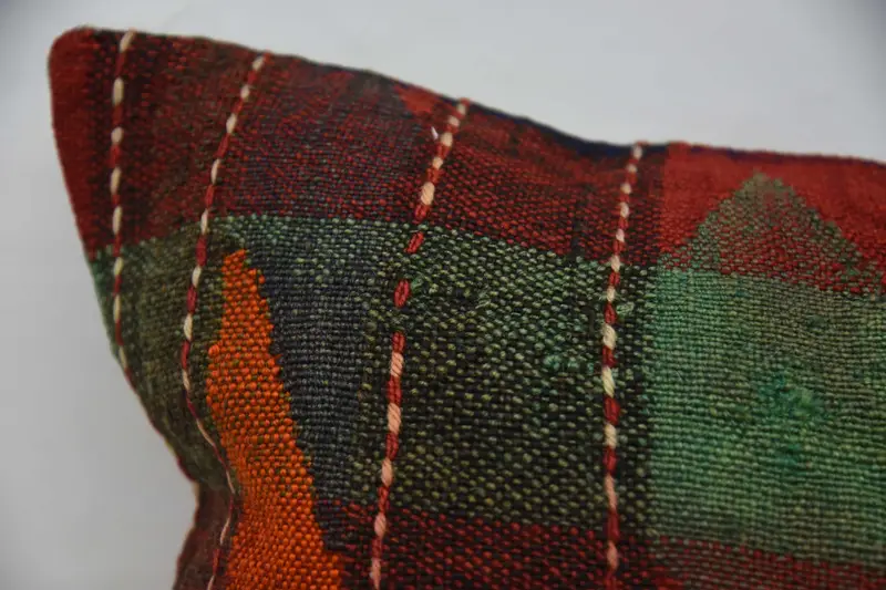 Pillow Case, Handmade Kilim Cushion, Turkish Pillow, 20x28 Orange Cushion Cover, Colorful Pillow Cover, Vintage Kilim Pillow - 2