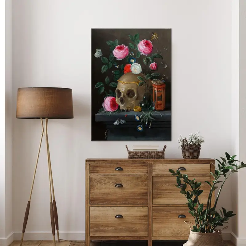 Floral Skull Art, Skull Canvas Art, Skeleton Wall Decor, Floral Art Decor, Flower Canvas Art, Abstract Decor,  Modern Canvas Art, Home Decor - 1