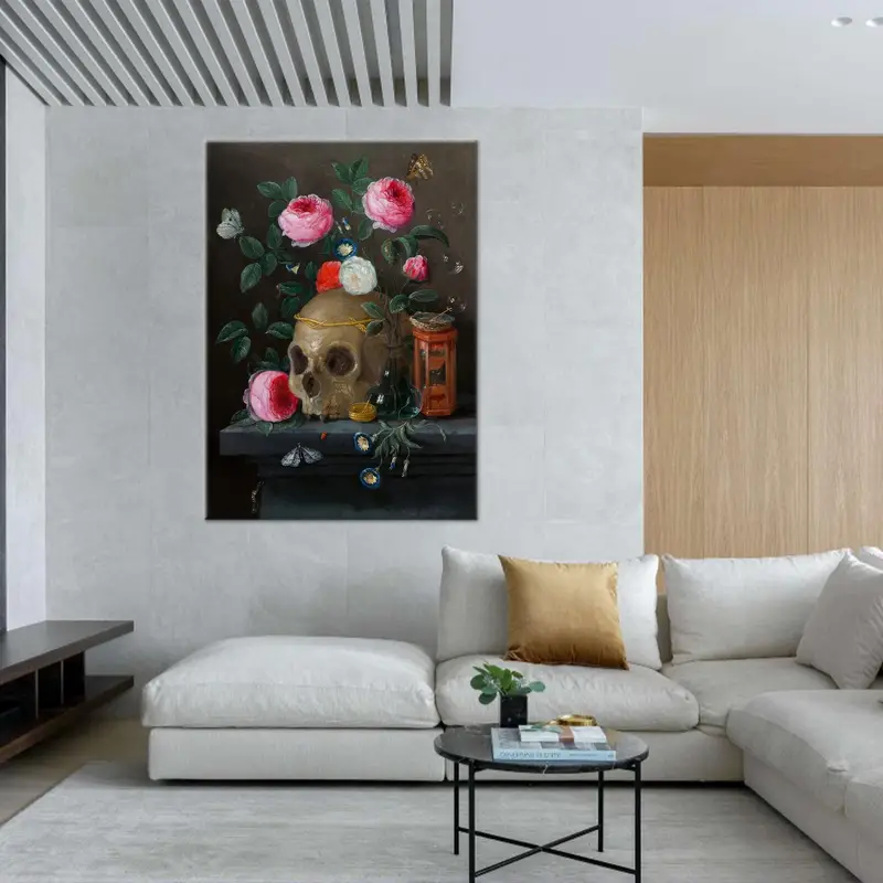 Floral Skull Art, Skull Canvas Art, Skeleton Wall Decor, Floral Art Decor, Flower Canvas Art, Abstract Decor,  Modern Canvas Art, Home Decor - 3
