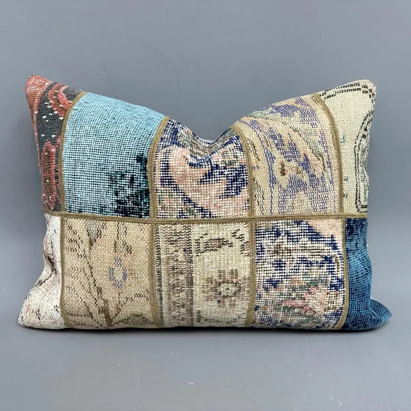 Almohada de tiro patchwork beige y bronce, cojín hecho a mano 20x28