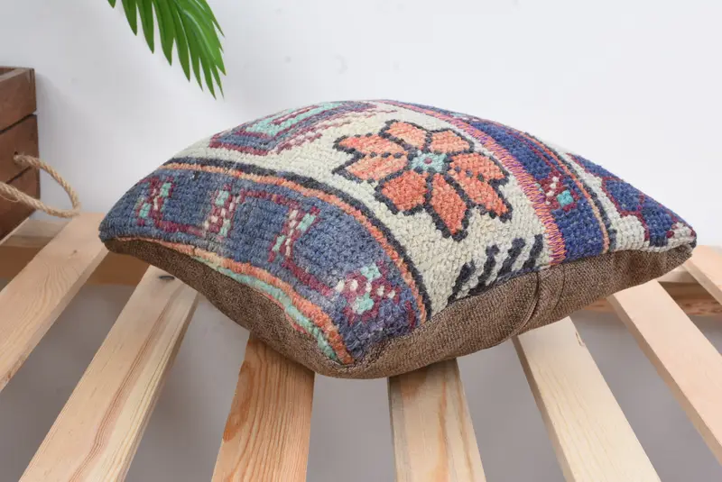 Ethnical Kilim Rug Pillow, Interior Designer Pillow, Customized Cushion Case, Vintage Kilim Pillow, Pillow Cover, 12x12 Blue Pillow Case - 6