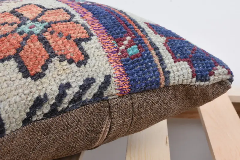 Ethnical Kilim Rug Pillow, Interior Designer Pillow, Customized Cushion Case, Vintage Kilim Pillow, Pillow Cover, 12x12 Blue Pillow Case - 7