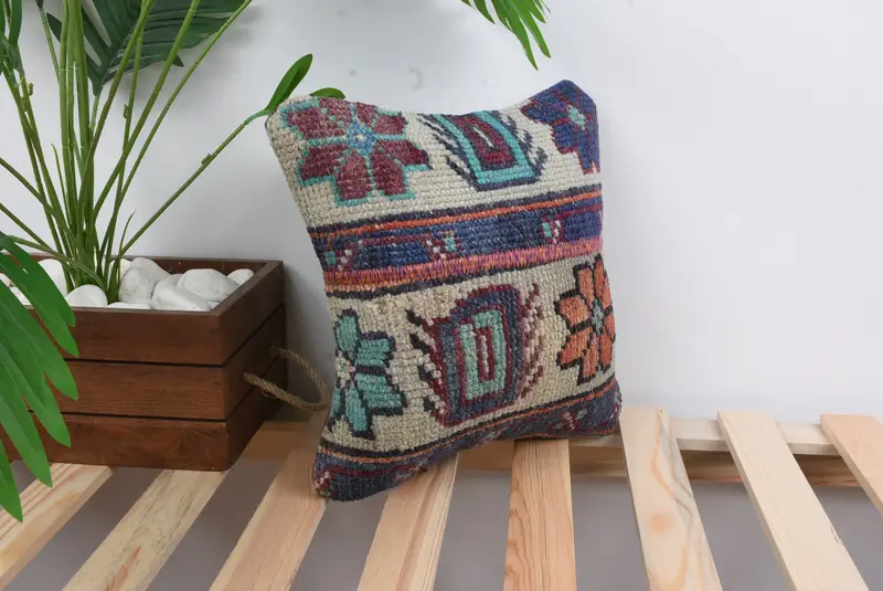 Ethnical Kilim Rug Pillow, Interior Designer Pillow, Customized Cushion Case, Vintage Kilim Pillow, Pillow Cover, 12x12 Blue Pillow Case - 4