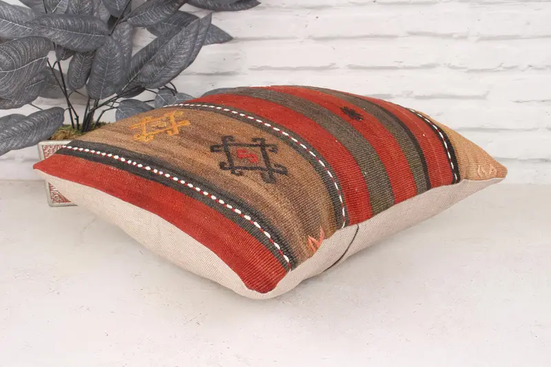 Bench Pillow, Pillow Sham, Turkish Kilim Pillow, Accent Pillow Cover, Pillow for Couch, 18x18 Red Pillow, Vintage Kilim Throw Pillow - 6