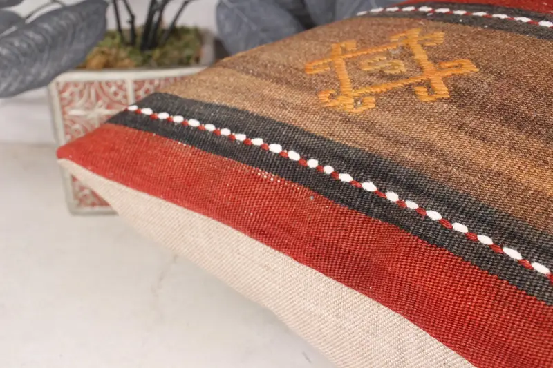 Bench Pillow, Pillow Sham, Turkish Kilim Pillow, Accent Pillow Cover, Pillow for Couch, 18x18 Red Pillow, Vintage Kilim Throw Pillow - 7