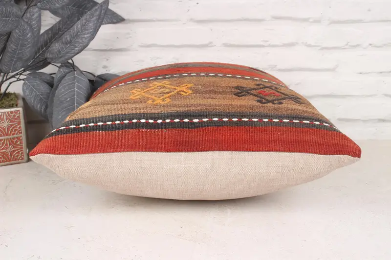 Bench Pillow, Pillow Sham, Turkish Kilim Pillow, Accent Pillow Cover, Pillow for Couch, 18x18 Red Pillow, Vintage Kilim Throw Pillow - 5