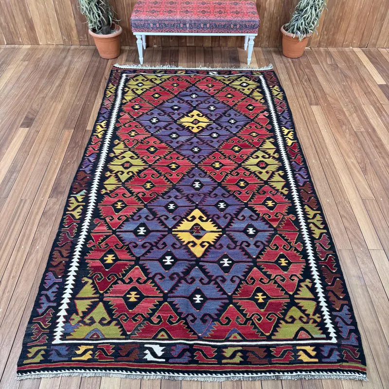 Vintage Large Rug 5.4x9.6 ft (166x294 cm), Oushak Red Moroccan Turkish Rug - 1