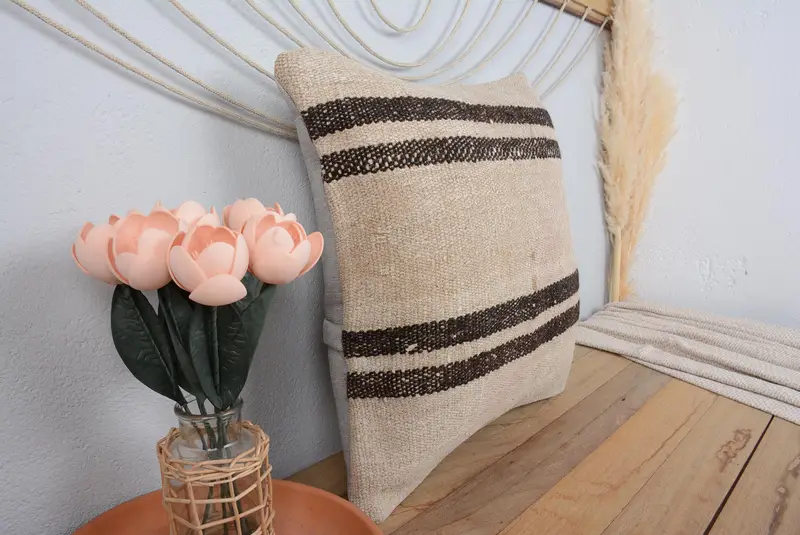 Kilim Rug Pillow Sham, Boho Throw Pillow, Gift Pillow, Interior Designer Pillow, 20x20 White Cushion Case, Pillow Cover, Kilim Pillow - 1