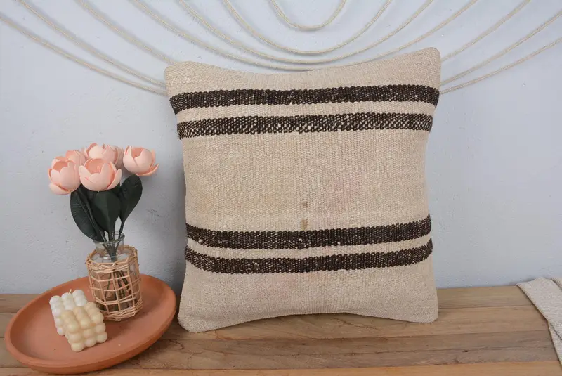 Kilim Rug Pillow Sham, Boho Throw Pillow, Gift Pillow, Interior Designer Pillow, 20x20 White Cushion Case, Pillow Cover, Kilim Pillow - 2